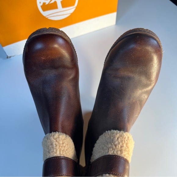 Timberland Shearling & Waxed Leather 3.25in Heel Boots w/Waximum kit, sz10 - Picture 4 of 11